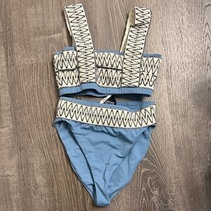 Blue and Cream Patterned Bikini Set